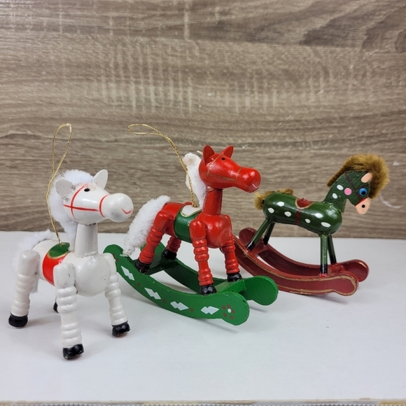 Vintage Kurt Adler Wooden Horse Lot rocking horses Christmas ornaments - Picture 1 of 11